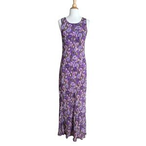 APRIL CORNELL Vintage 80s Purple Floral Maxi Dress Cottagecore Boho Size Small
